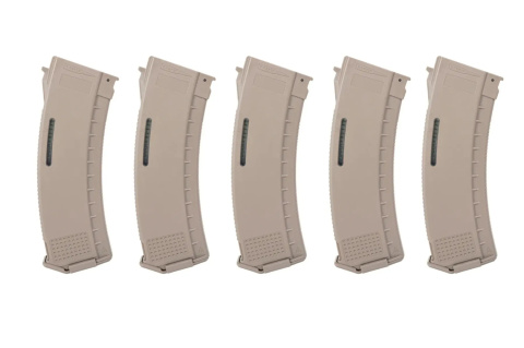 Zestaw 5 magazynków Mid-Cap 130/30 kulek Arcturus EMM AK MOD1 Variable-Cap Windowed do replik AK Flat Dark Earth Zestaw 5 magazynków Mid-Cap 130/30 kulek Arcturus EMM AK MOD1 Variable-Cap Windowed do replik AK Flat Dark Earth